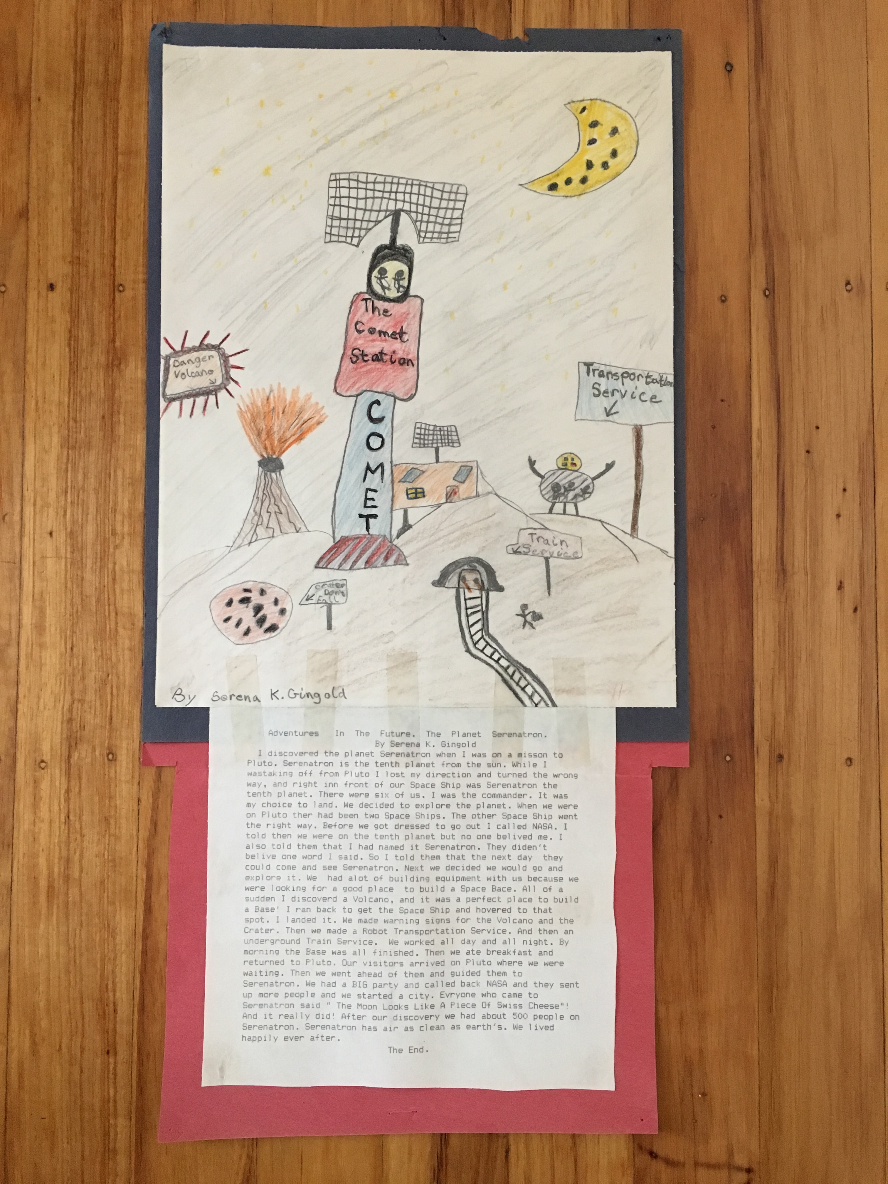 Original illustration/text of Adventures in the Future. The Planet Serenatron by Serena K. Gingold, 1986